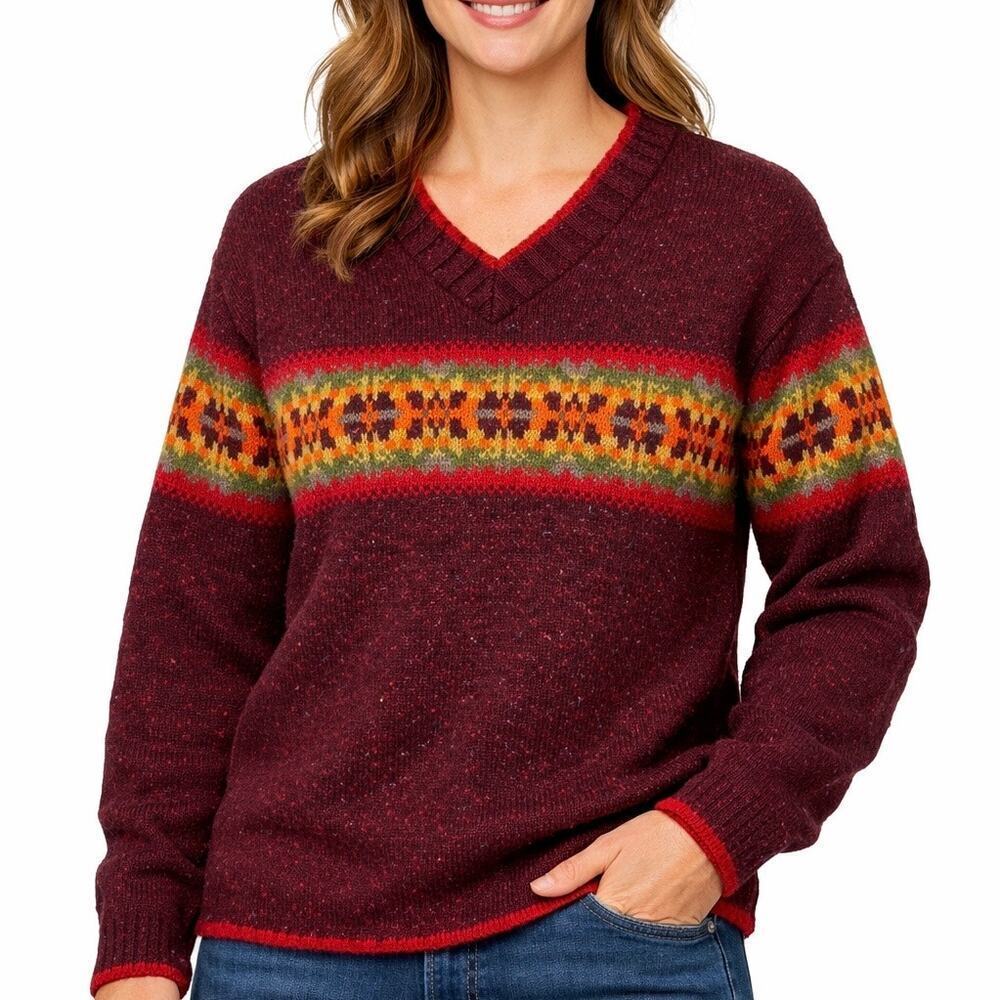 Vintage Eddie Bauer Made in USA Wool Blend Fair Isle Sweater Women’s Size Large